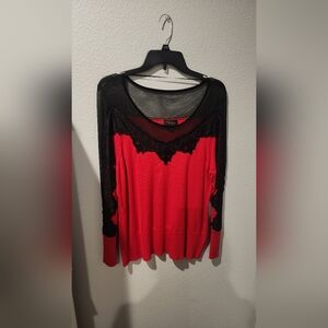 Thalia Sodi Red and Black Lace Blouse